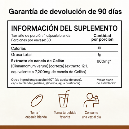 Metabiona Complejo de Canela de Ceilán, Alta Concentración con Aceite MCT