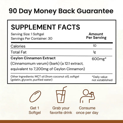 Metabiona Ceylon Cinnamon Complex, High Strength with MCT Oil